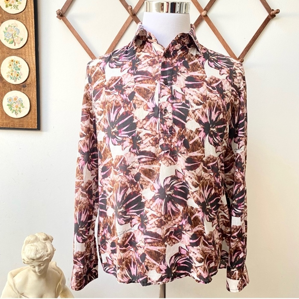 Just Cavalli Pink and Brown Floral Button-Down Shirt